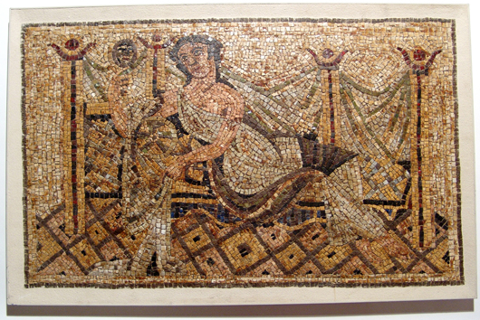 Roman mosaic of woman reclining on chaise, 33¼ by 21½ inch, 3rd to 5th century BC, est. $25,000-$35,000. Ancient Resource image