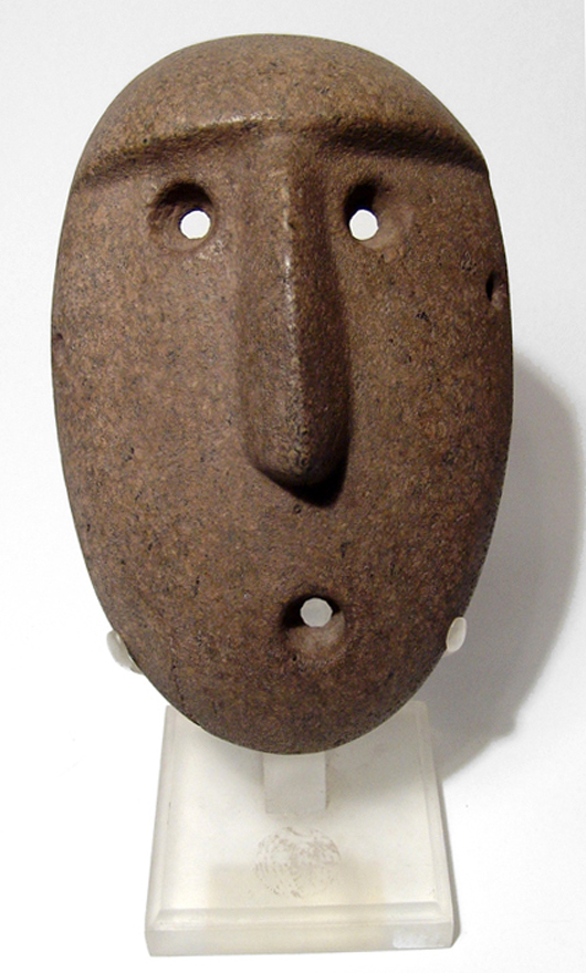 From an extensive selection of Pre-Columbian art, a large 14th-centuryAmalito stone mask, Argentina, est. $4,000-$6,000. Ancient Reso