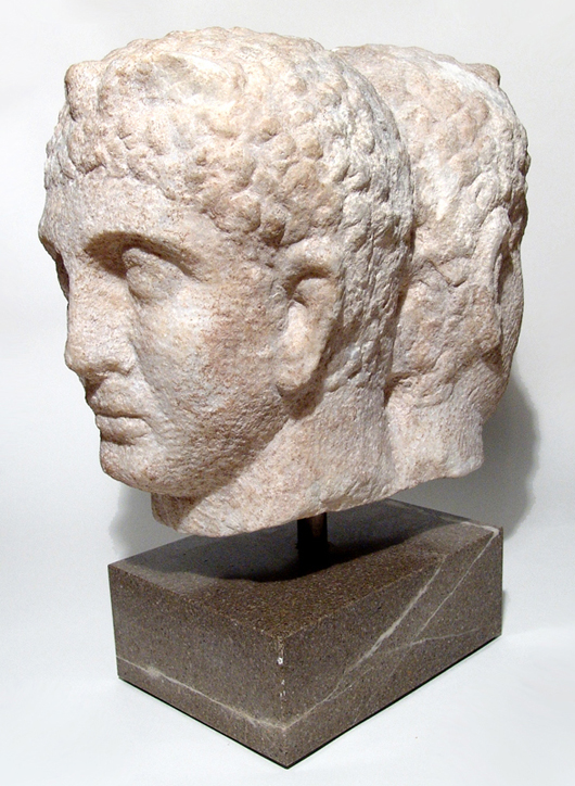Marble Janiform bust of Roman twin gods Hypnos and Thanatos, est. $40,000-$50,000. Ancient Resource image