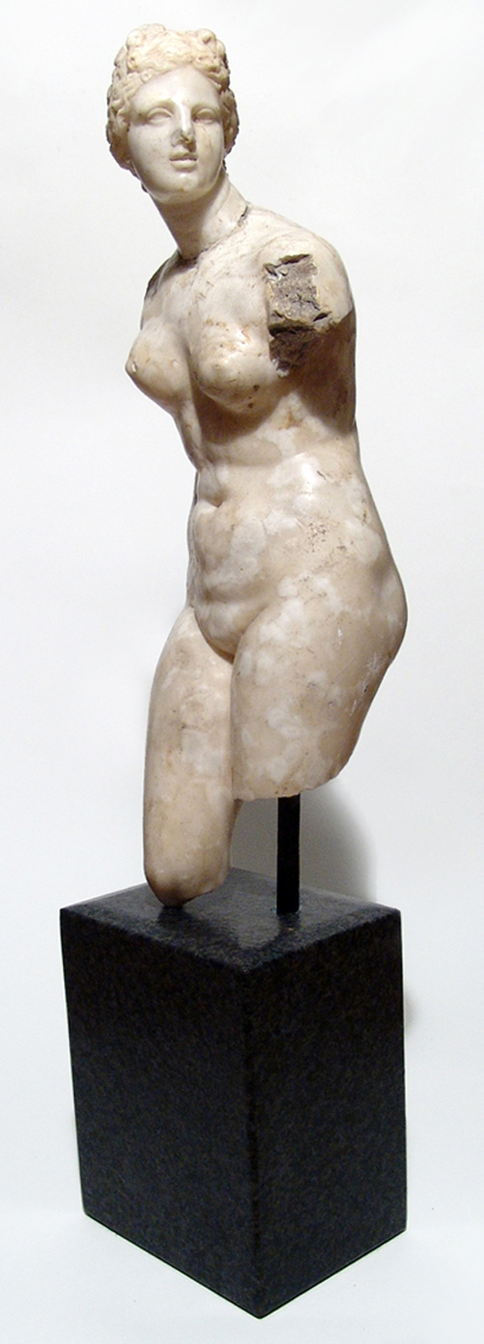 Greek marble sfumato of Aphrodite from the island of Rhodes, 18in, Late Hellenistic Period (circa 200-100 BC), est. $150,000-$200,000. Ancient Resource image