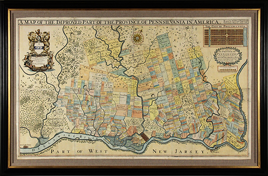 Thomas Holme's 1687 'Map of the Improved Part of the Province of Pennsilvania in America. Image courtesy of Keno Auctions