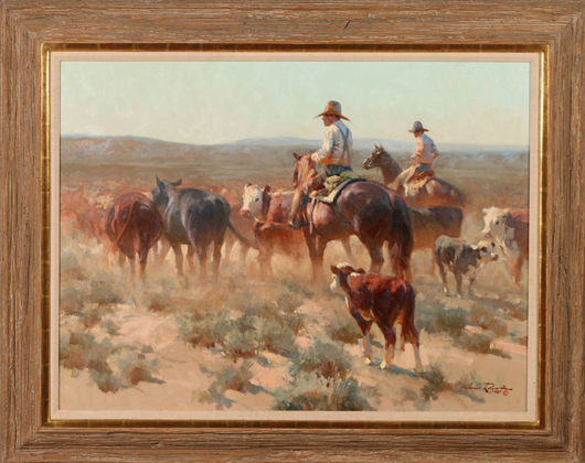 James Reynolds (1926-2010), 'The Straggler,' oil on canvas, 30 x 40 inches sight, original frame measures 40 x 50 inches. Estimate: $18,000-$22,000. Dirk Soulis Auctions image