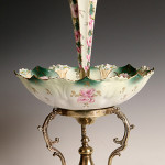 Unmarked RS Prussia porcelain epergne rounded bowl with a single matching lily trumpet, 17½ inches high overall. Estimate: $5,000-$10,000. Dirk Soulis Auctions image