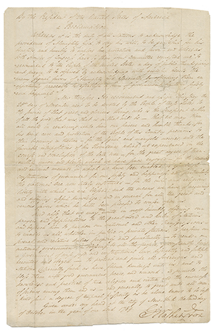 George Washington’s Thanksgiving Proclamation. Image courtesy of Keno Auctions
