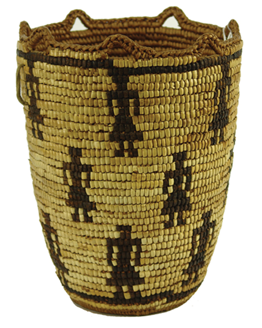Circa-1900 deep hard-sided Klickitat basket with intact rim loops and an interior containing 18 rare female figures. Price realized: $2,300. Allard Auctions Inc. image