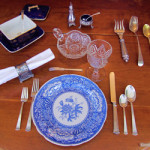 Terry Kovel set this table with a beautifully traditional Thanksgiving theme. The focal point is Spode china in the 'Floral' pattern, which was introduced in the 1830s. Image courtesy of Kovels.com