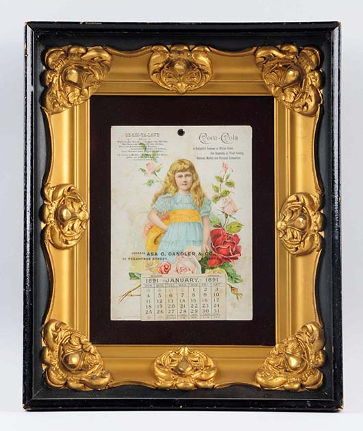 Only known 1891 Coca-Cola calendar, ex Gordon P. Breslow collection, near mint, est. $100,000-$150,000. Morphy Auctions image