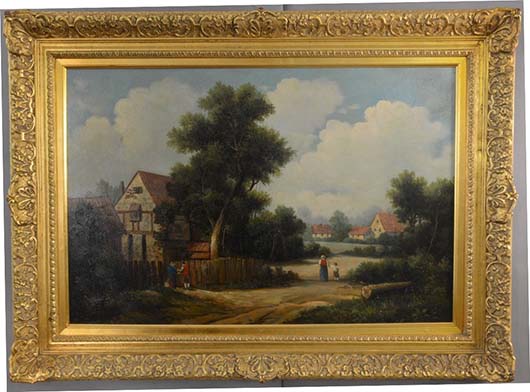 A. Scotts, English country scene, oil on canvas, 36 x 23 framed, circa 1890, signed lower left, est. $650-$900. Bruhns image