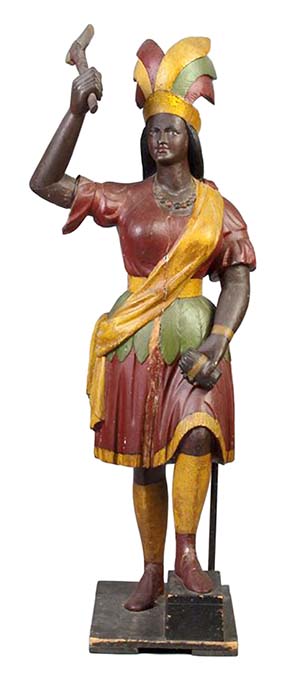 Antique cigar store Indians continue to be popular. This 19th-century figure of an Indian maiden, 68 inches high, sold for $42,550 at Cottone Auctions in March 2014.