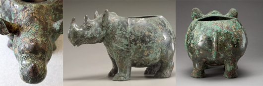 Views of the rhino vessel from three angles. Image courtesy of Asian Art Museum, San Francisco