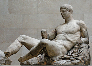 Reclining Dionysos sculpture from the Parthenon's east pediment, circa 447–433 B.C. Image by Jastrow. This file is licensed under the Creative Commons Attribution 2.5 Generic license.