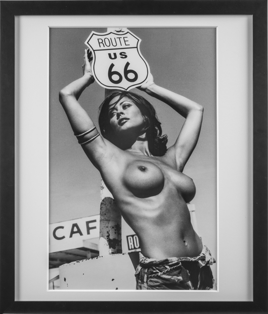 Andre Plessel (German-American) ‘Desert Woman No. 2, Route 66, LA 1996’ (Brooke Burke). Silver gelatin print, New York Series, 2014. Estimate $4,000-$5,000. Capo Auction Fine Art and Antiques image
