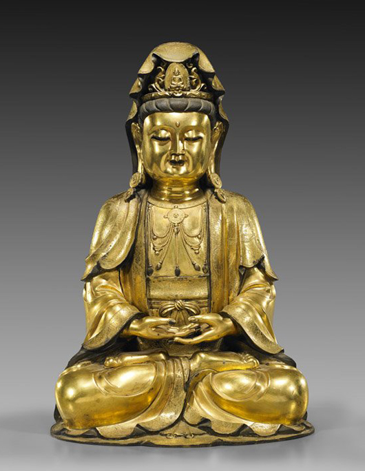 Large Chinese Ming-style gilt bronze Guanyin, 22in. I.M Chait Gallery / Auctioneers image