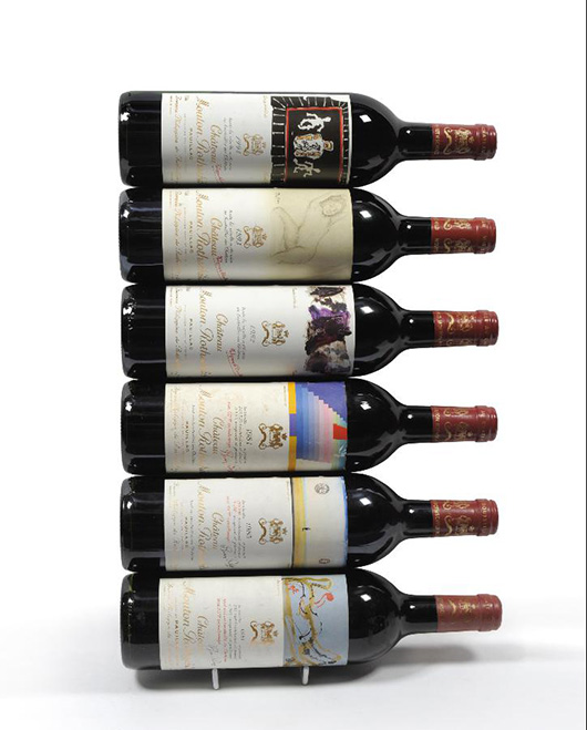 Vertical takeoff: six bottles of Chateau Mouton Rothschild running selectively from 1981 to 1994, sold for £800. Photo Tennants