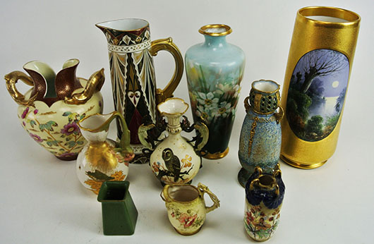 Examples of Teplitz and Amphora pottery from the collection of Father Alfred Baca, to be auctioned by Don Presley on Jan. 1, 2014. Don Presley Auction image