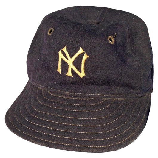Joe DiMaggio game-used circa-1937 rookie-era Yankees cap with stitching inside sweatband that says ‘7 J. DiMaggio,’ $151,652. Grey Flannel Auctions image