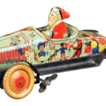 This Santa is a bit thinner than usual so he can fit in his vintage tin car. It's a windup toy made in Japan before 1940. The toy sold for $37,760 – more than three times its presale estimate – at a 2013 Bertoia auction in Vineland, N.J.