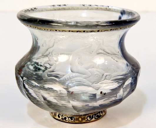 Rare Emile Galle etched art glass vase signed for Nancy, just 3¼ inches tall. Sold for $14,700. S & S Auctions Inc. image