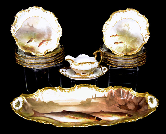 Limoges porcelain fish service. Stephenson's Auctioneers image