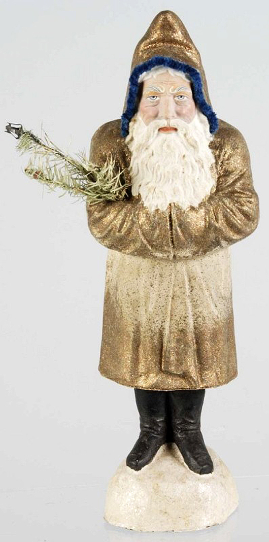 Dieser atemberaubende 45 cm hohe goldene Belsnickel Süßigkeitenbehälter brachte €4923 bei Dan Morphy Auctions’ September, 2011. Foto mit freundlicher Genehmigung von Dan Morphy Auctions, LLC