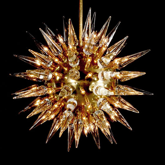 Monumental ‘Sputnik’/starburst chandelier with illuminating glass spikes, $19,520. PBMA image