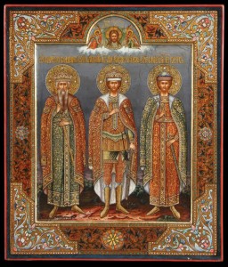 This 12-by-10-inch Russian icon depicting three saints, dated 1891, and signed by noted court iconographer Iosif S. Chirikov, sold to a Russian bidder for $250,000 at Jackson’s International Auction. Jackson’s International Auction image