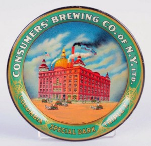 Tip tray advertising Consumer’s Brewing Co. of New York Ltd., est. $200-$400. Morphy Auctions image