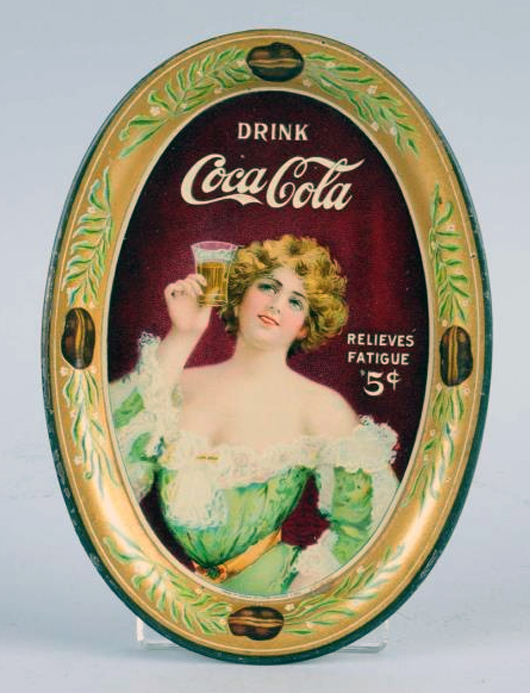 1907 Coca-Cola tip tray, 6 inches long, est. $600-$800. Morphy Auctions image