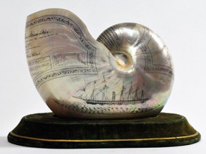 A rare engraved nautilus shell by Charles Wood, made to commemorate the launching of the Great Britain iron steamship by Prince Albert, on July 19, 1843. It sold for £760. Photo: The Canterbury Auction Galleries