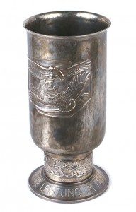 Luftwaffe silver pokal, or silver footed chalice, awarded to the Nazi flying ace Karl Nordmann ($9,912). Mohawk Arms Inc. image