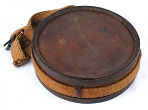 Well-made Confederate wood drum canteen with iron bands and strap loops ($4,200). Mohawk Arms Inc. image