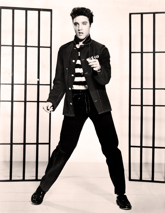 A movie still from Elvis Presley's third film, 'Jailhouse Rock.' (1957). Image courtesy of Wikimedia Commons.