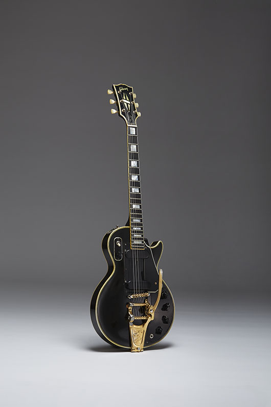 Bidding started at $50,000 for Le Paul's Gibson 'Black Beauty' guitar and sold for $335,500, inclusive of the buyer's premium. Guernsey's image.