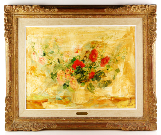 Le Pho (Vietnamese, 1907-2001), ‘Roses Tremieres,’ oil on canvas, sold for $13,200. Kaminski Auctions image