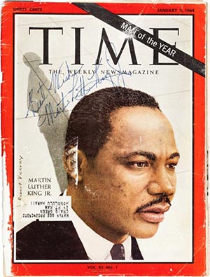 The Rev. Martin Luther King was pictured on Jan. 3, 1964 cover of 'Time' magazine as Man of the Year. Image courtesy of LiveAuctioneers.com archive and Heritage Auctions.