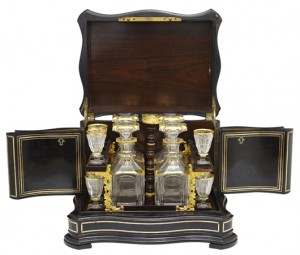 Fine French ebonized brass inlaid rosewood cave a liqueur, circa 1870, one of two in the sale. Crescent City Auction Gallery image