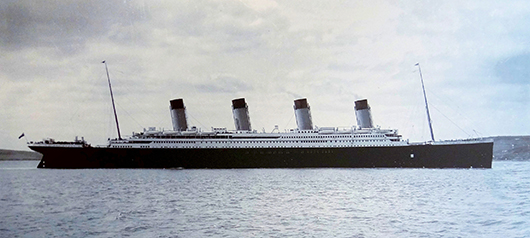 The RMS Titanic in Cork Harbor, Ireland, prior to her maiden voyage. Image courtesy of Wikimedia Commons.