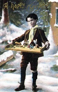 A Victorian Christmas card decorated with an image of a penny toy vendor. Photo Christopher Proudlove