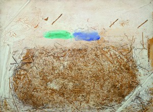 Antoni Tàpies, ‘Verd-blau palla’ (Green-Blue Straw), 1968, mixed media on wood, 35 x 46 inches. Fundació Antoni Tàpies © Fundació Antoni Tàpies/VEGAP, 2013