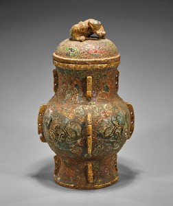 Chinese polychrome and carved hardstone vessel with matching cover, 17in. high. Estimate: $600-$800. I.M. Chait Gallery / Auctioneers image