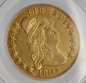1803 $10 gold coin with Lady Liberty on obverse, American Eagle on reverse, $13,600. Morphy Auctions image