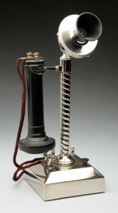 1898 Manhattan Electrical Supply telephone with ‘rope’ shaft, $18,000. Morphy Auctions image