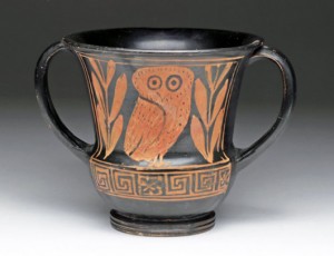 25: Greek Attic Sessile Kantharos - Owl Athens, 5th century BCE. Est. $6,000-$8,000. Artemis Gallery image