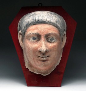 35: Romano Egyptian Gesso Painted Funerary Mask Egypt, Roman period, 1st century CE. Est. $5,000-$7,000