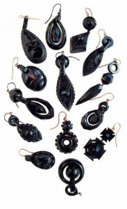 A selection of carved and faceted Whitby jet earrings. Photo © Shire Publications 2009