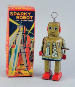 Wind-up Sparky Robot with original box, K.O. Japan, est. $150-$350. Morphy Auctions image