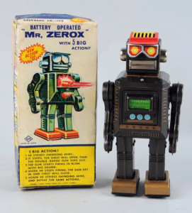 Mr. Zerox battery-operated robot with original box, Japanese, est. $200-$450. Morphy Auctions image