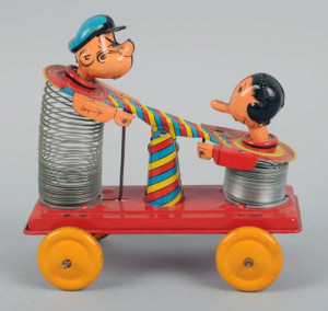 Linemar Popeye and Olive Oyl Slinky Handcar, est. $75-$200. Morphy Auctions image