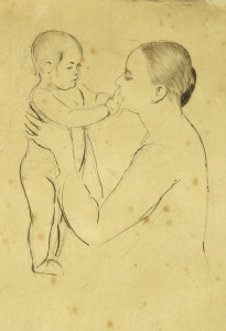 This rare etching by Mary Cassatt (American, 1844-1926) titled ‘Mother Marie dressing her baby after its bath,’ circa 1890/91, will be offered for $20,000-$30,000. Clars Auction Gallery image
