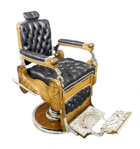 Late 19th or early 20th century Melchior Brothers Imperial oak and leather barber’s chair. Price realized: $3,000. Ahlers & Ogletree image
